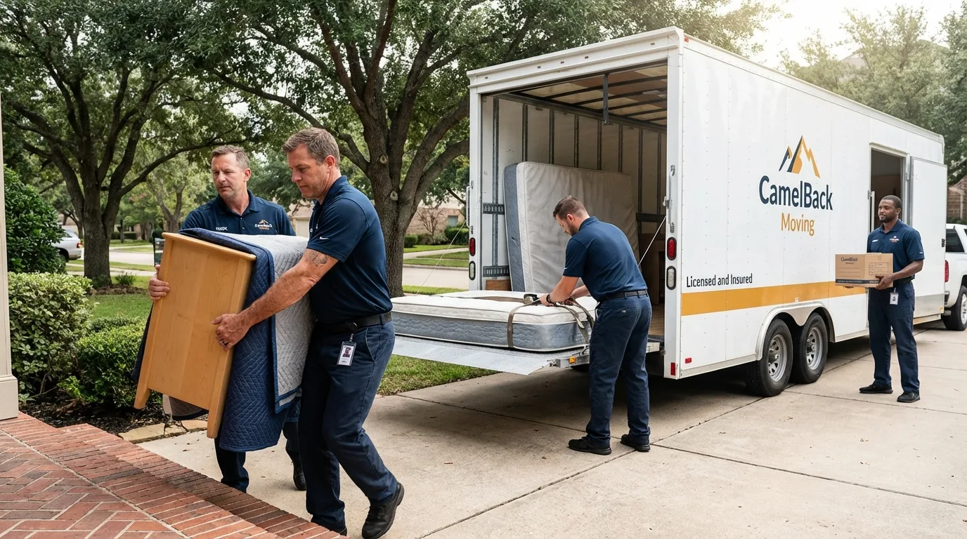 Crew loading residential truck for cross-state move from Martinsville, VA